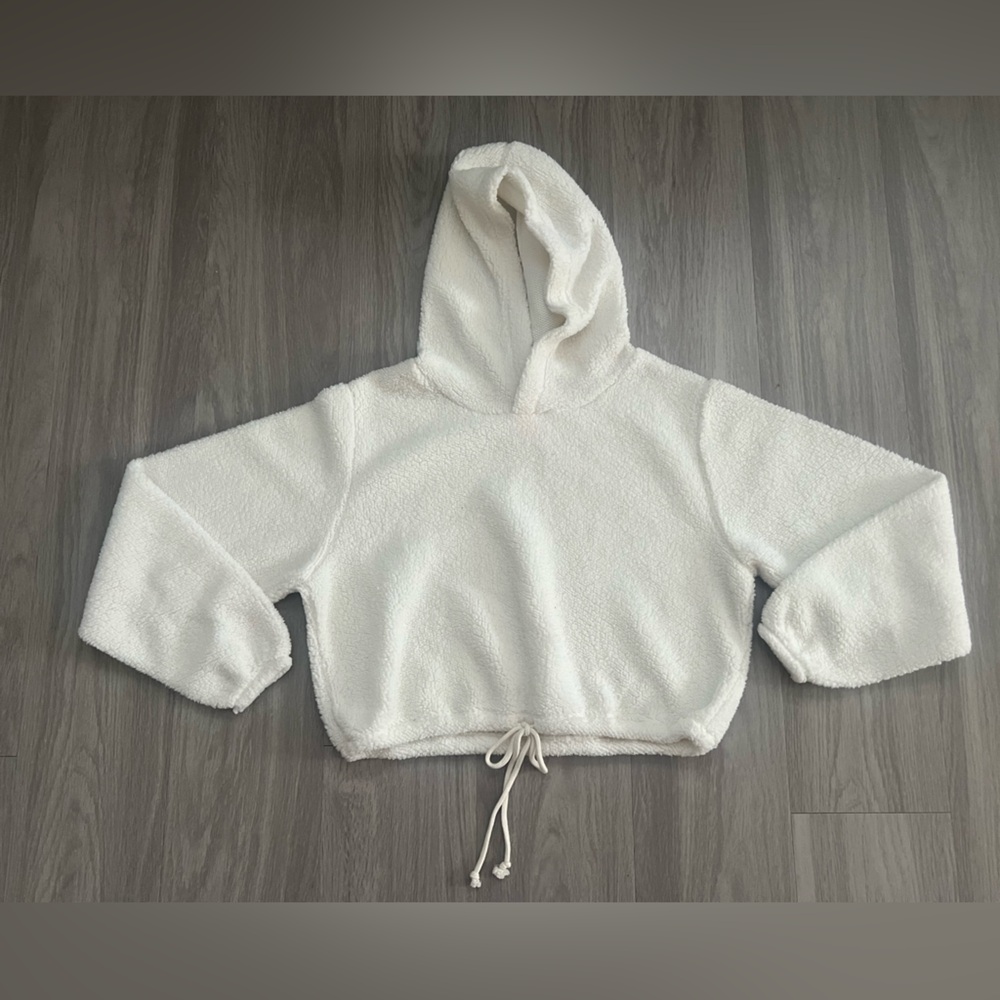 Wild Fable Teddy Sherpa Fleece Cropped Hoodie Women’s XL Ivory NWT